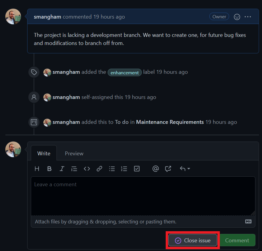 Closing an issue