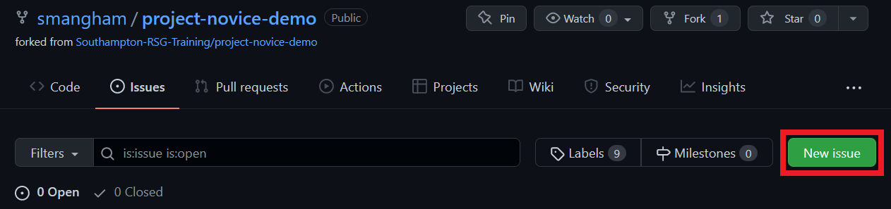 Creating an Issue for the dev branch