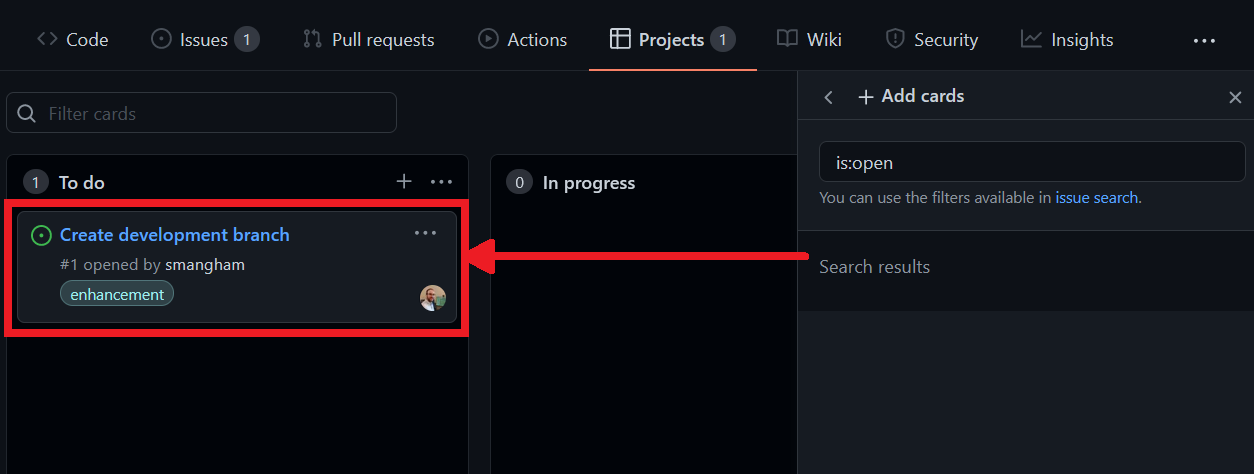 Dragging an Issue onto a project board